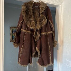 Brown Faux Fur Trimmed Coat